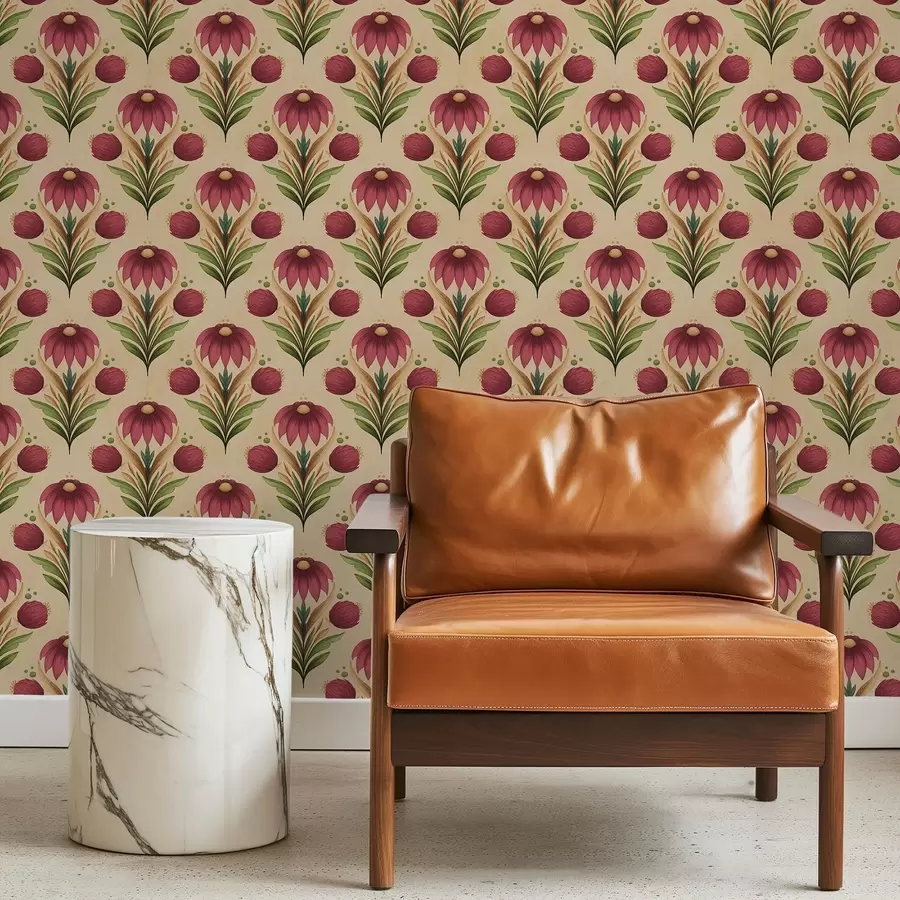 Fototapeedid Sümmeetriline lilleornament soojal beežil taustal a00812v6