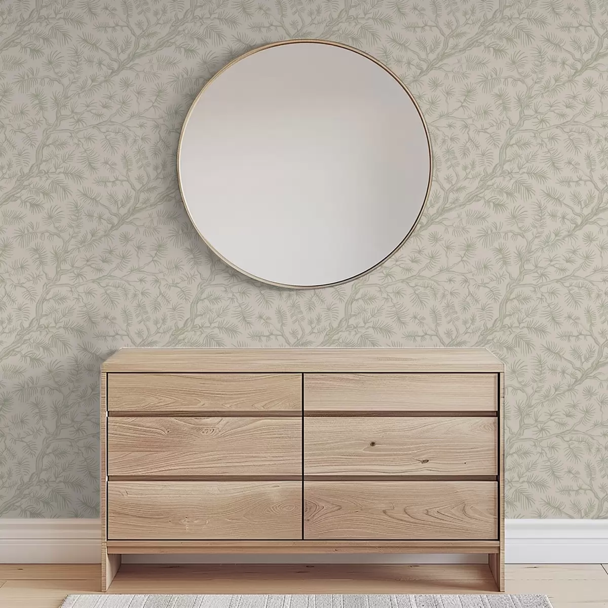 Tapeet Hele rohelise tooniga männipuu oksad beežil taustal a00838v1