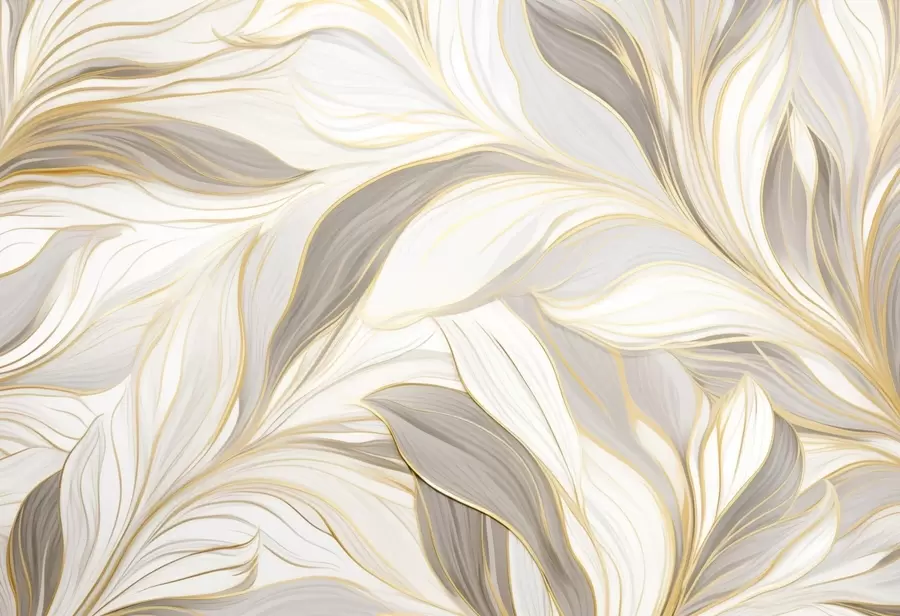 Fototapeedid Lehed sileda kumerusega heledates beež-hallides toonides w04609