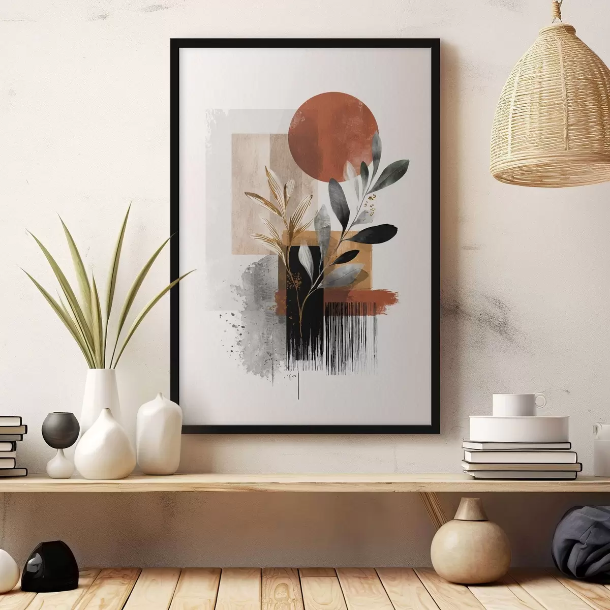 Plakat Geomeetria ja lehed Abstraktsioon f46388