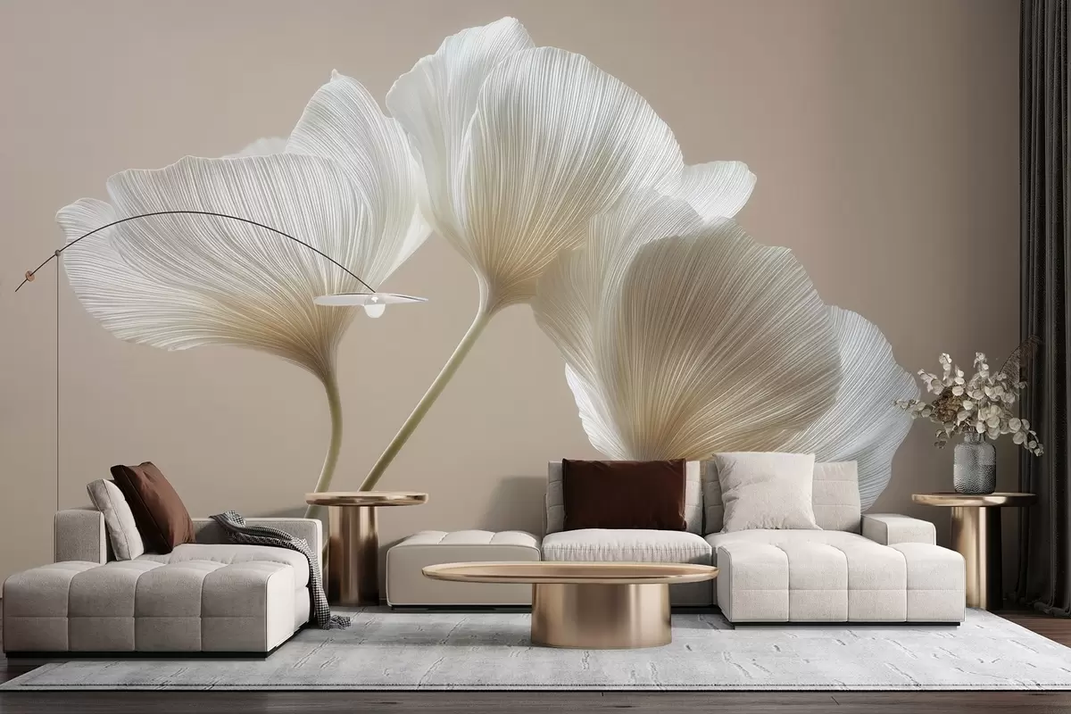 Fototapeedid kolm õrna lille beežil taustal w04810