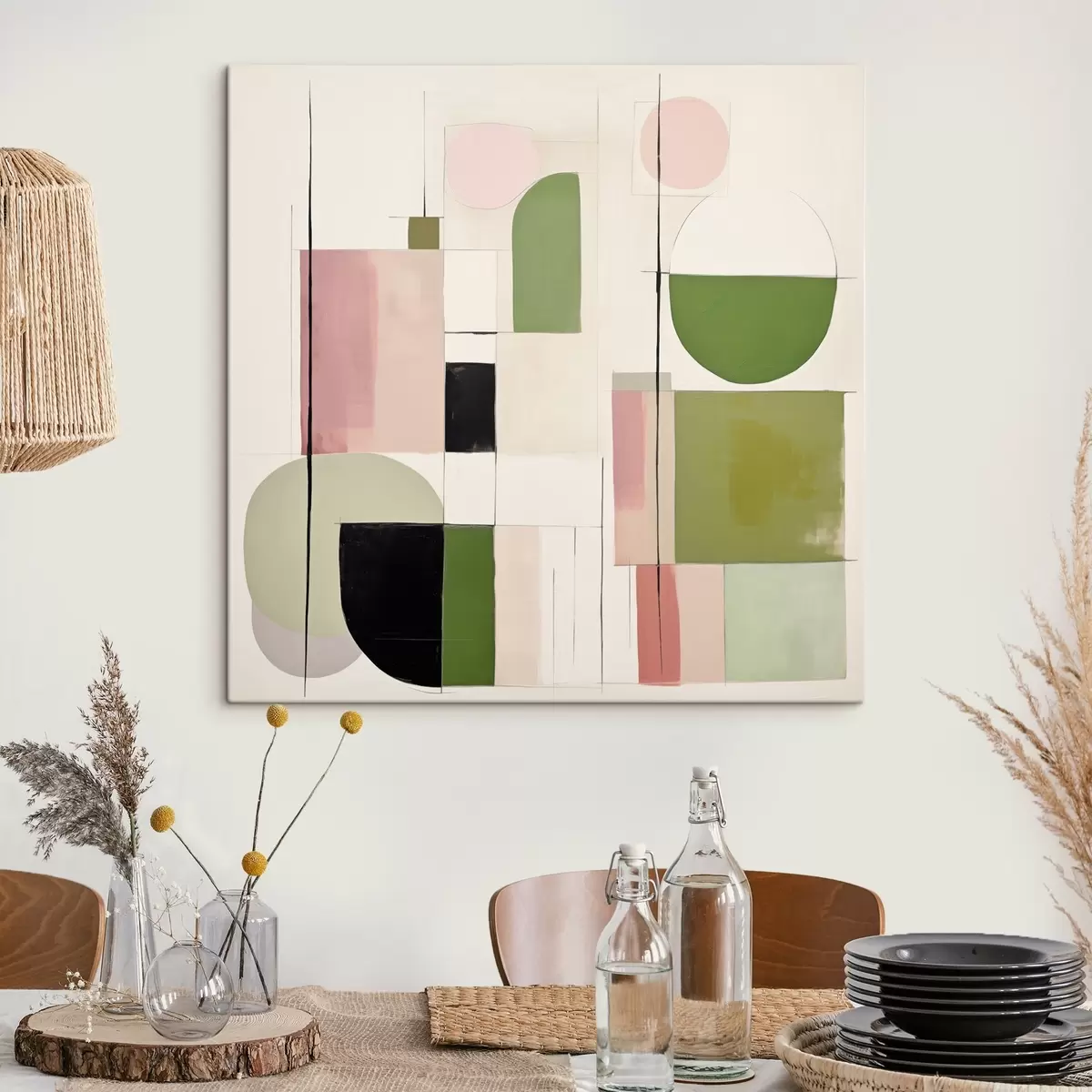 Pilt Abstraktne kunst värviliste plokkide ja joontega s46313