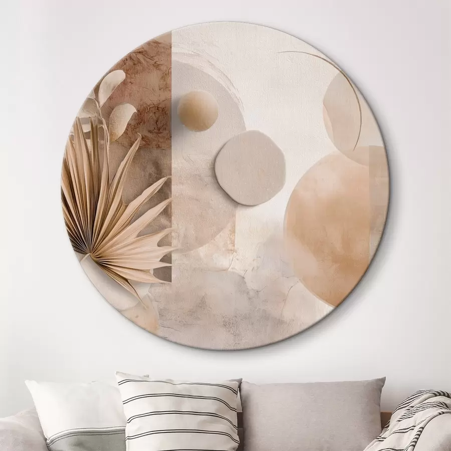 Pilt Kuivatatud palmilehed ja 3D-ringid beežides toonides r46310