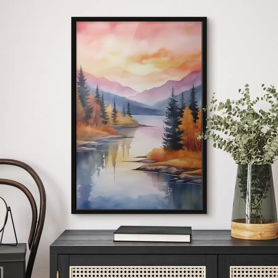 Fototapeedid Sügisene maastik järve ääres heleda taevaga f46155