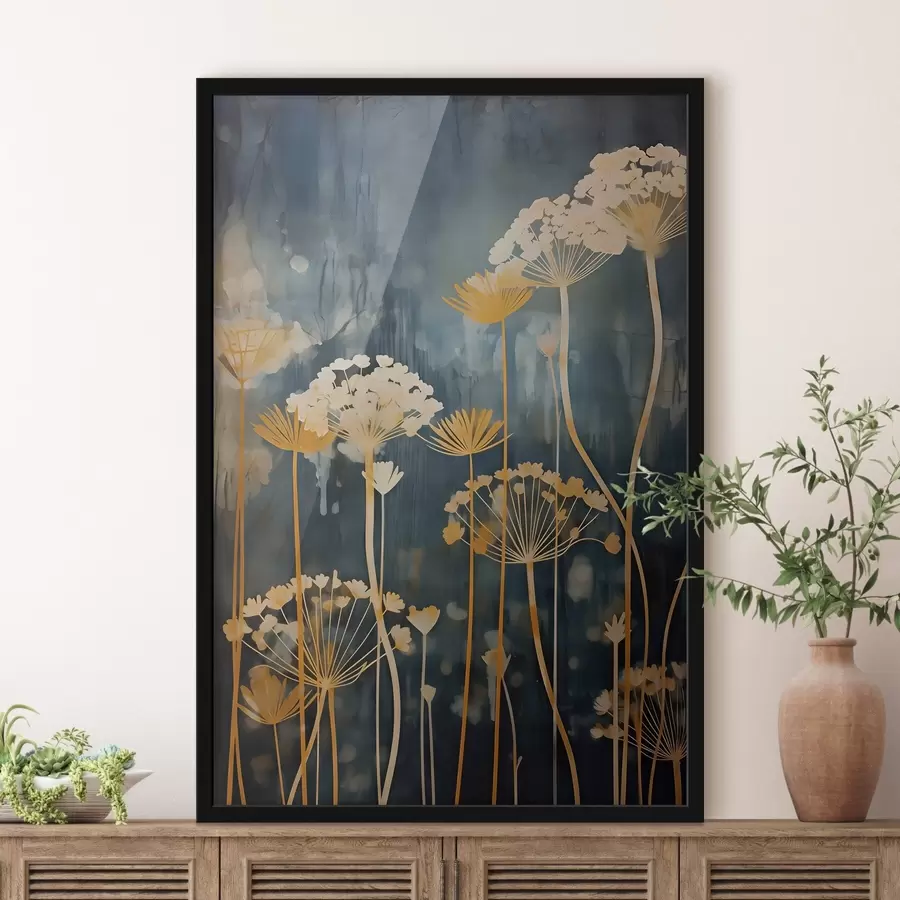 Fototapeedid Stiilse kujundusega õied õhukeste vartega tumedal taustal f46188