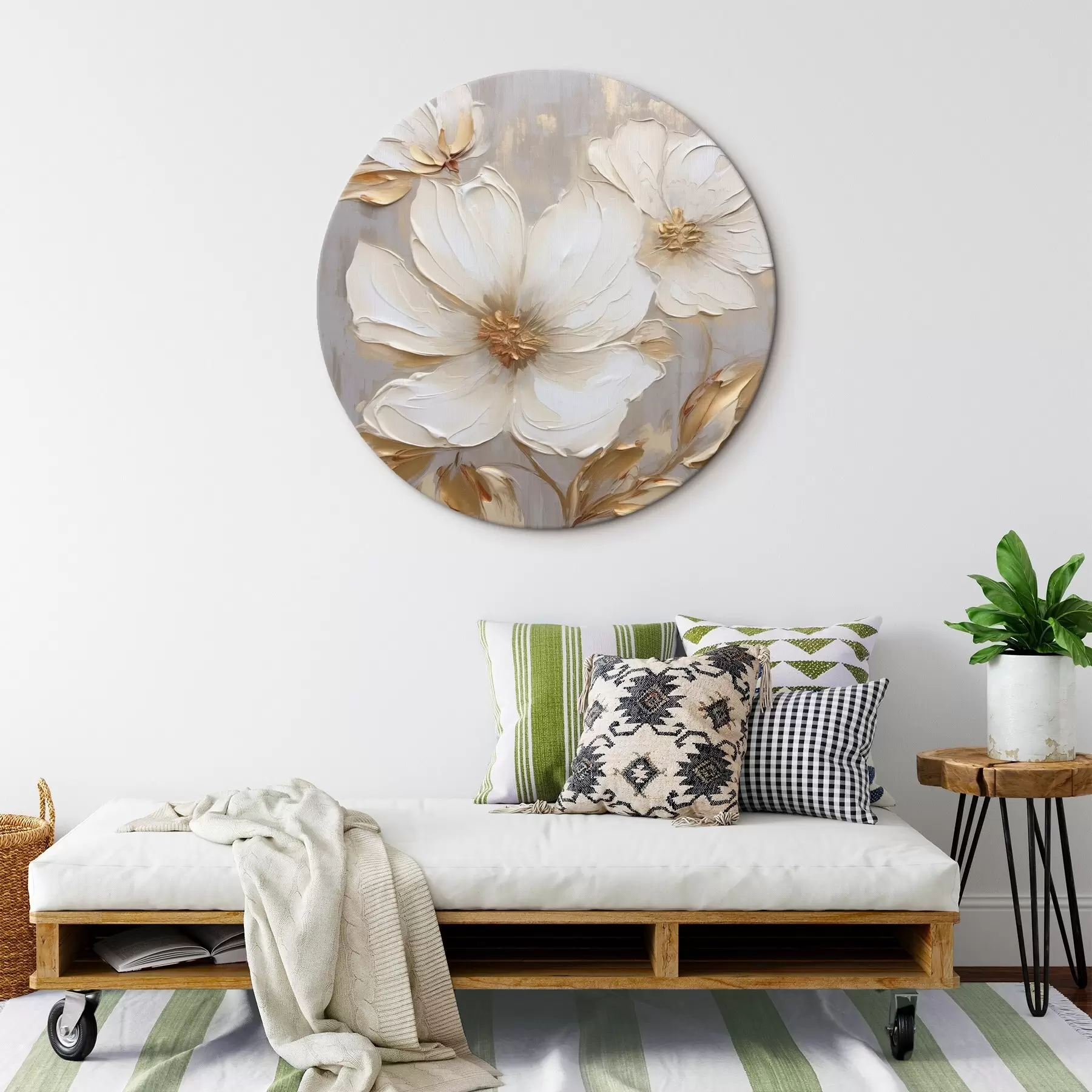 Pilt Suured tekstuuriga lilled soojades toonides maalitud pintslitõmmetega r46176