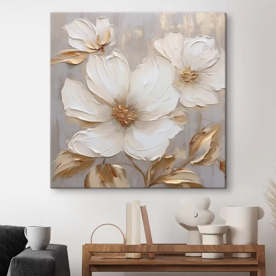 Pilt Suured tekstuuriga lilled soojades toonides maalitud pintslitõmmetega s46176