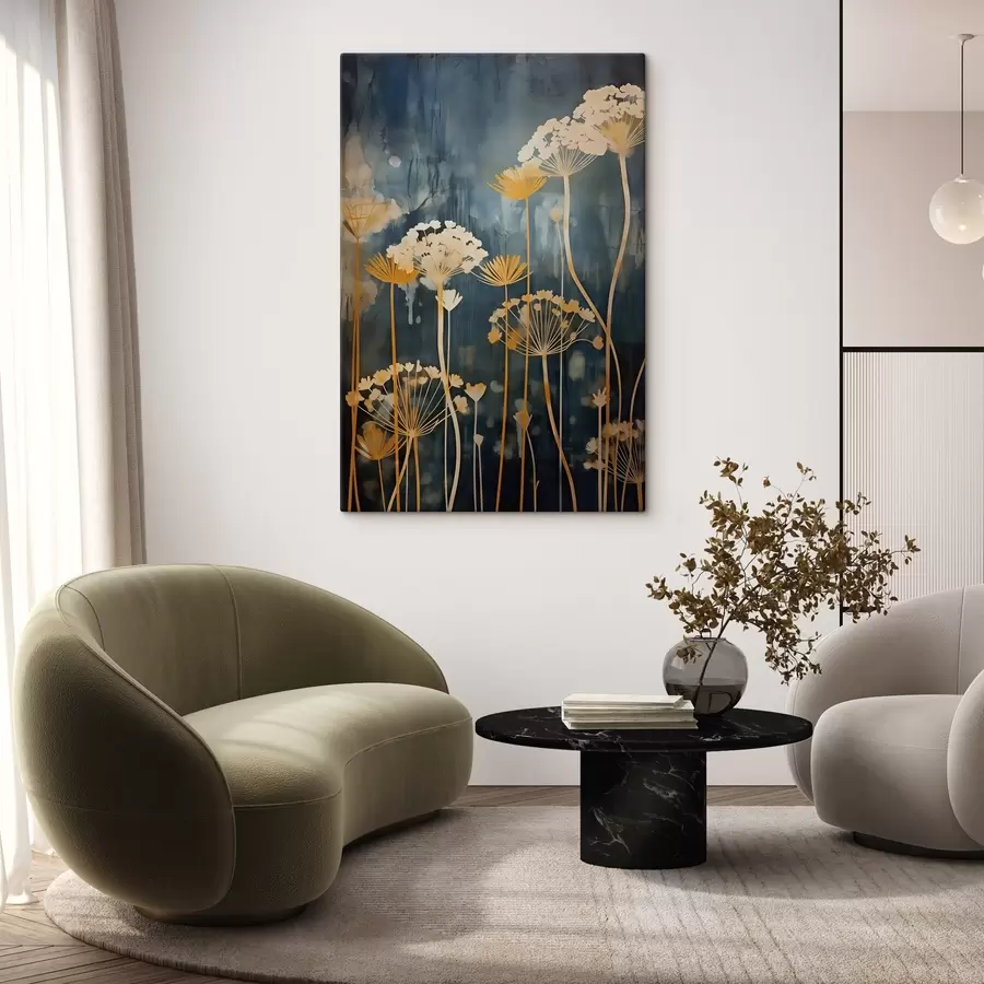 Pilt Stiilse kujundusega õied õhukeste vartega tumedal taustal s46188