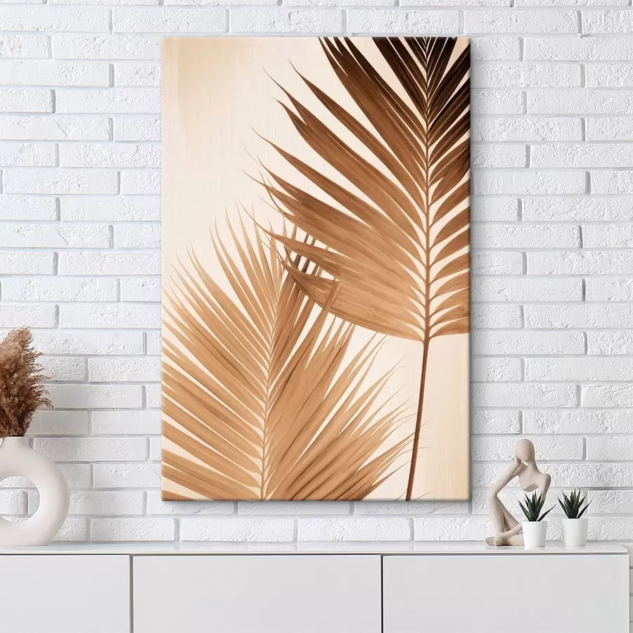 Pilt Palmulehed pruunides toonides, neutraalne taust, minimalistlik stiil, loomulik valgustus, troopiline õhkkond s46274
