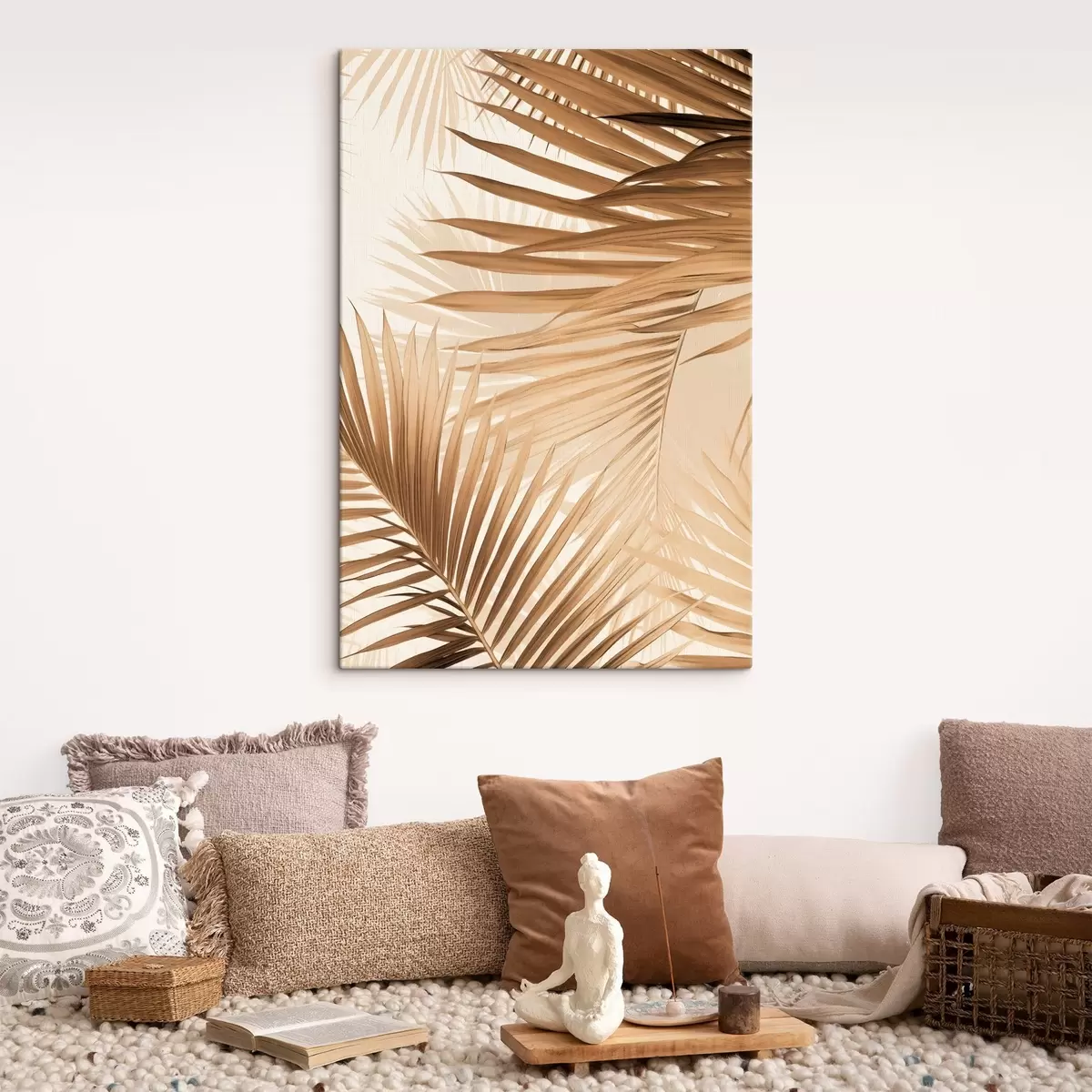 Pilt Abstraktsed palmilehed pruunides toonides, troopilised, botaanilised, looduslikud, minimalistlikud, elegantsed, modernne disain s46275