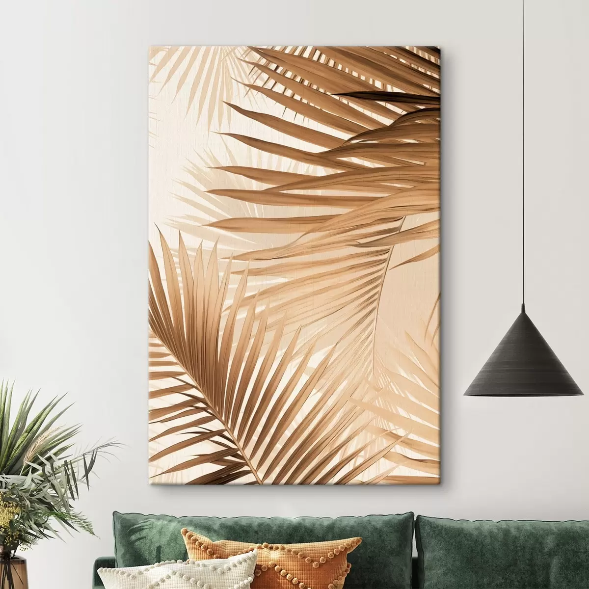 Pilt Abstraktsed palmilehed pruunides toonides, troopilised, botaanilised, looduslikud, minimalistlikud, elegantsed, modernne disain s46275