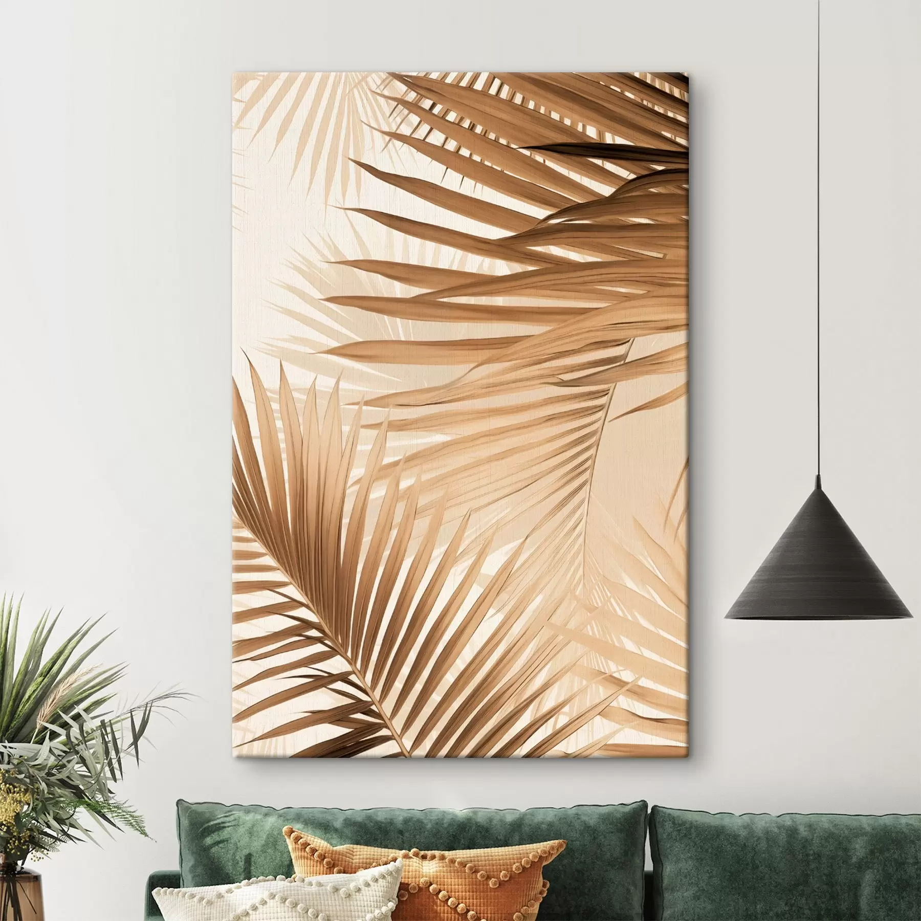 Pilt Abstraktsed palmilehed pruunides toonides, troopilised, botaanilised, looduslikud, minimalistlikud, elegantsed, modernne disain s46275
