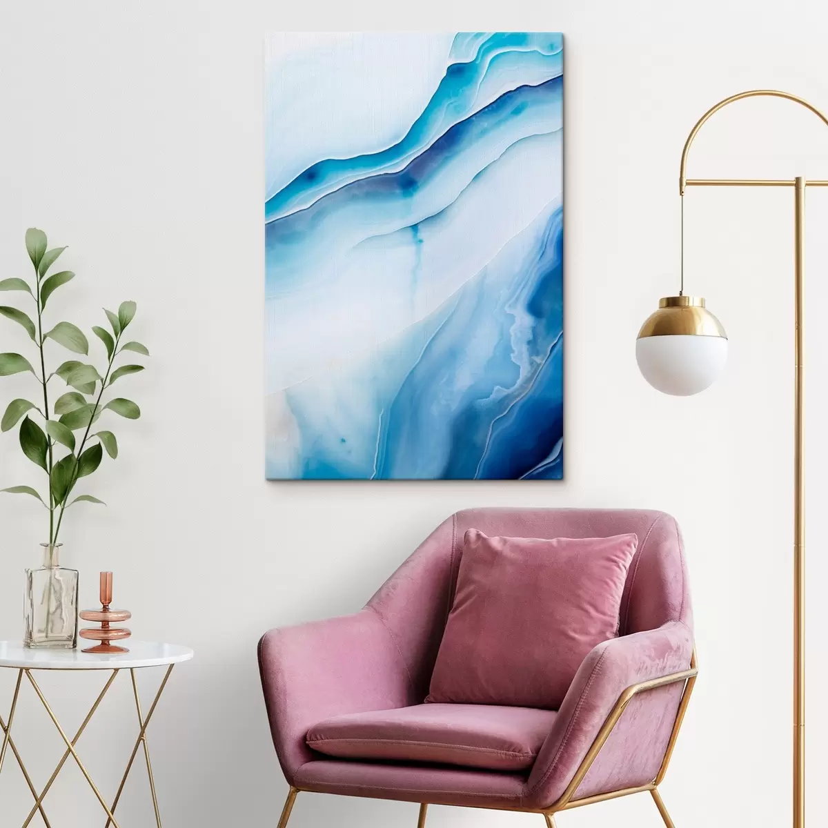 Pilt Abstraktne sinine ja valge ahhaatprint, keerlevad jooned ja gradientid, sile tekstuur, modernne kunst, minimalistlik s46291