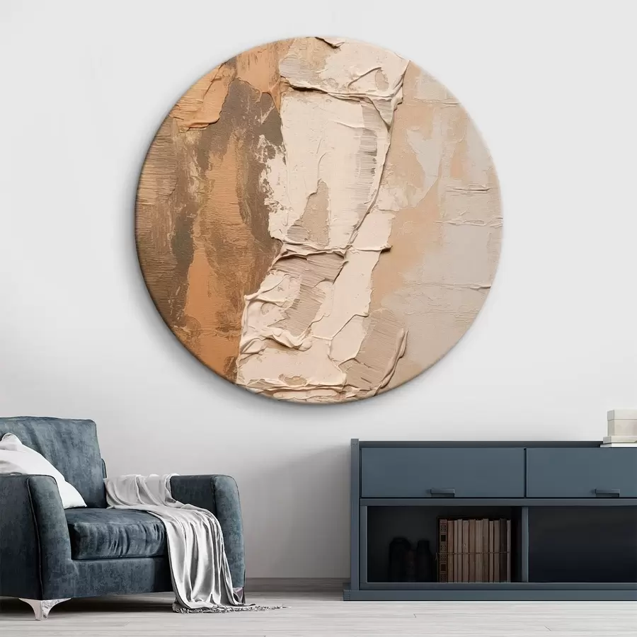 Pilt Abstraktne maal paksude pintslitõmmetega, beežide ja pruunide toonidega, tekstuurse pinnaga, neutraalsete värvidega r46272