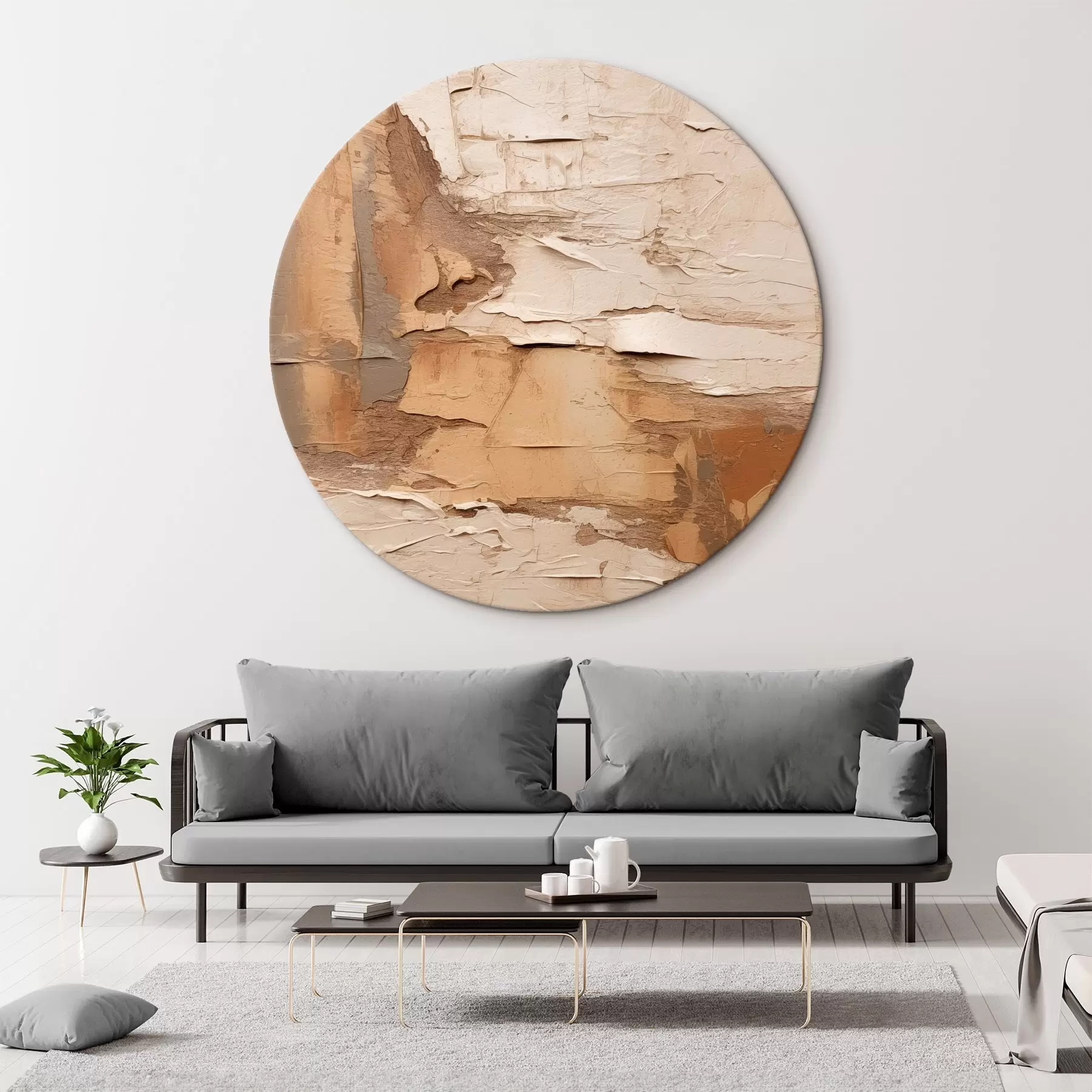 Pilt Abstraktne maal paksude pintslitõmmetega, beežide ja pruunide toonidega, tekstuurse pinnaga, neutraalsete värvidega r46273