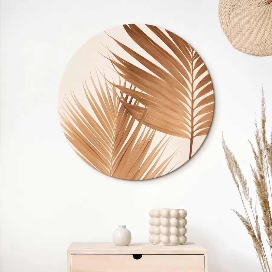 Pilt Palmulehed pruunides toonides, neutraalne taust, minimalistlik stiil, loomulik valgustus, troopiline õhkkond r46274