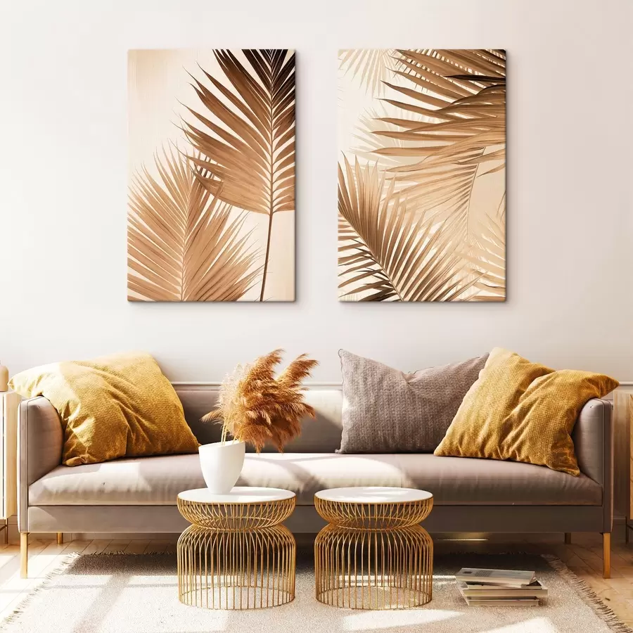 Pilt Palmulehed pruunides toonides, neutraalne taust, minimalistlik stiil, loomulik valgustus, troopiline õhkkond m00880
