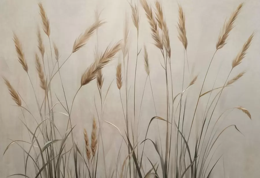 Fototapeedid Nisu tekstuuriga põld kollaste viljapeadega, beež taust, loomulik valgustus, soojad toonid, detailseid pintslitõmbed w09493