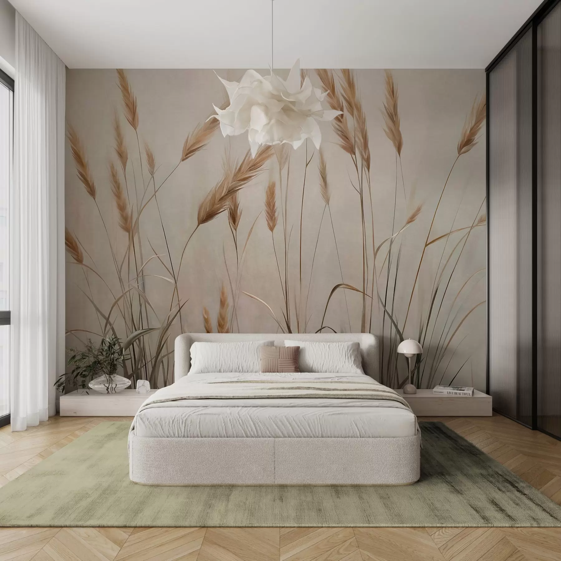 Fototapeedid Nisu tekstuuriga põld kollaste viljapeadega, beež taust, loomulik valgustus, soojad toonid, detailseid pintslitõmbed w09493