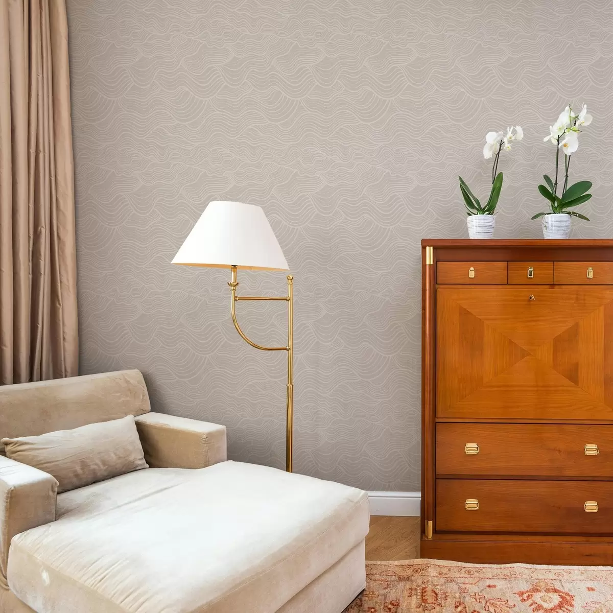 Tapeet Toon-toonilised lainelised jooned soojas beežis a00681v1