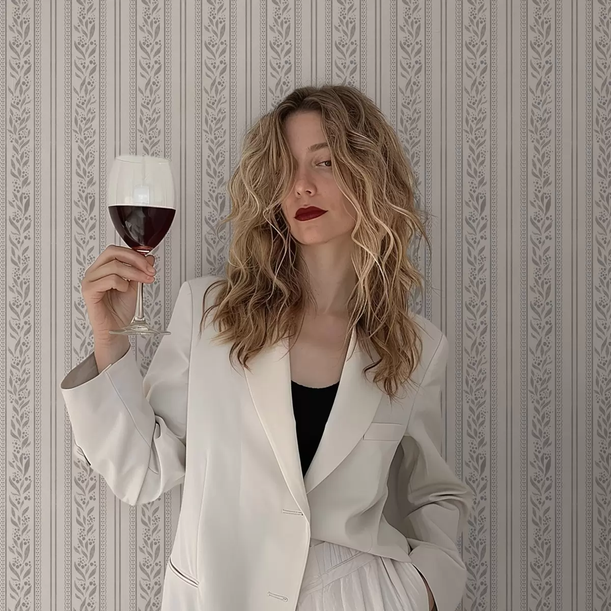 Tapeet Triibud pitsiga ja hallikaspruunide okstega a00814