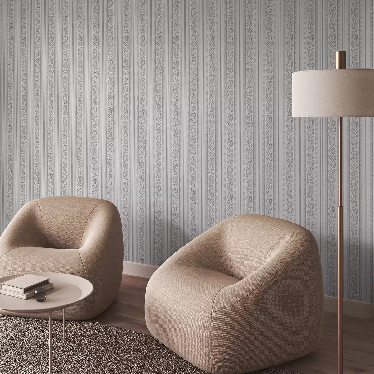 Tapeet Triibud pitsiga ja okstega jahedal valgel taustal a00814v1