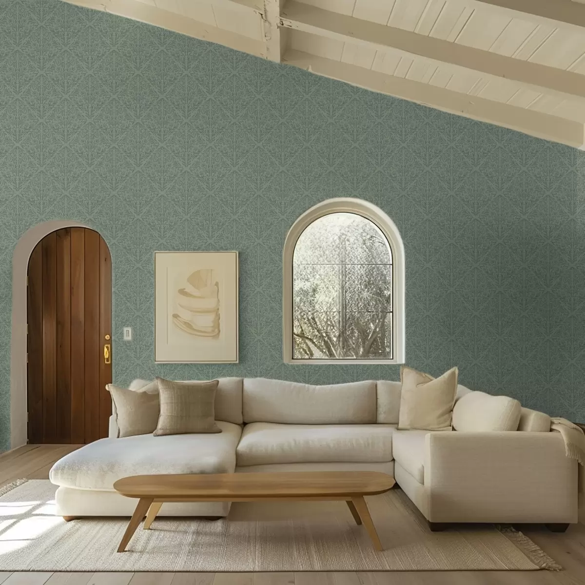 Tapeet Peen botaaniline damask vaoshoitud rohelises toonis a00815v1