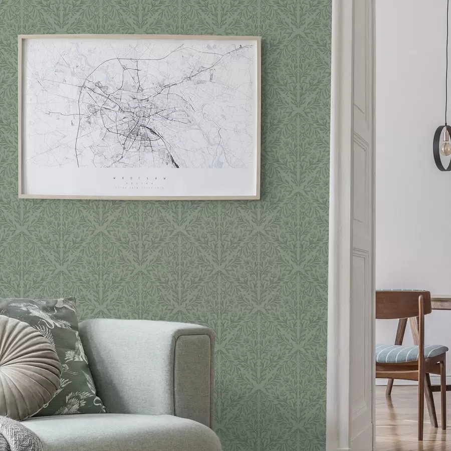 Fototapeedid Peen botaaniline damask vaoshoitud rohelises toonis a00815v1