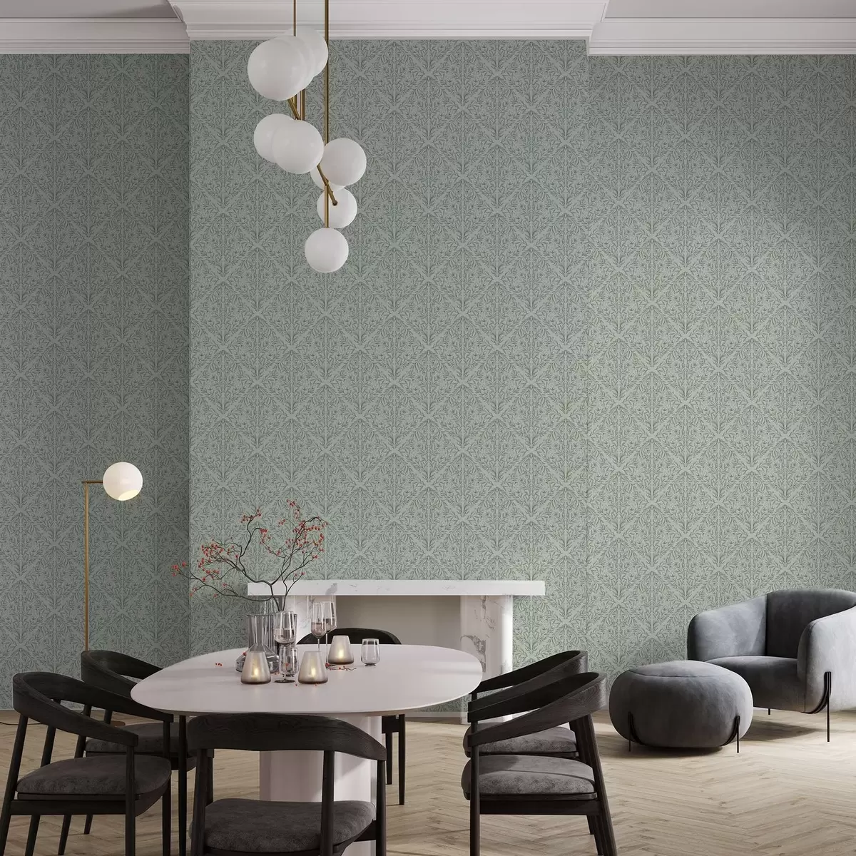 Tapeet Lacy pildistab pastellrohelisel, õrnal sügavusel a00815v3