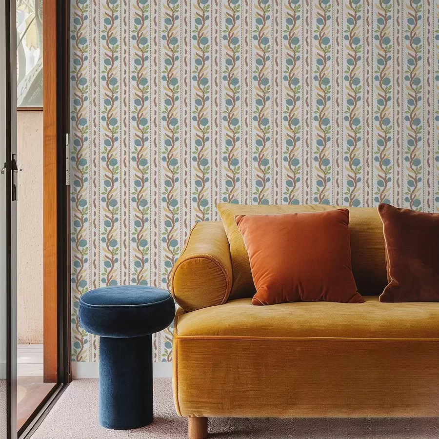 Fototapeedid Vertikaalsed lillelised triibud siniste lilledega a00816v2