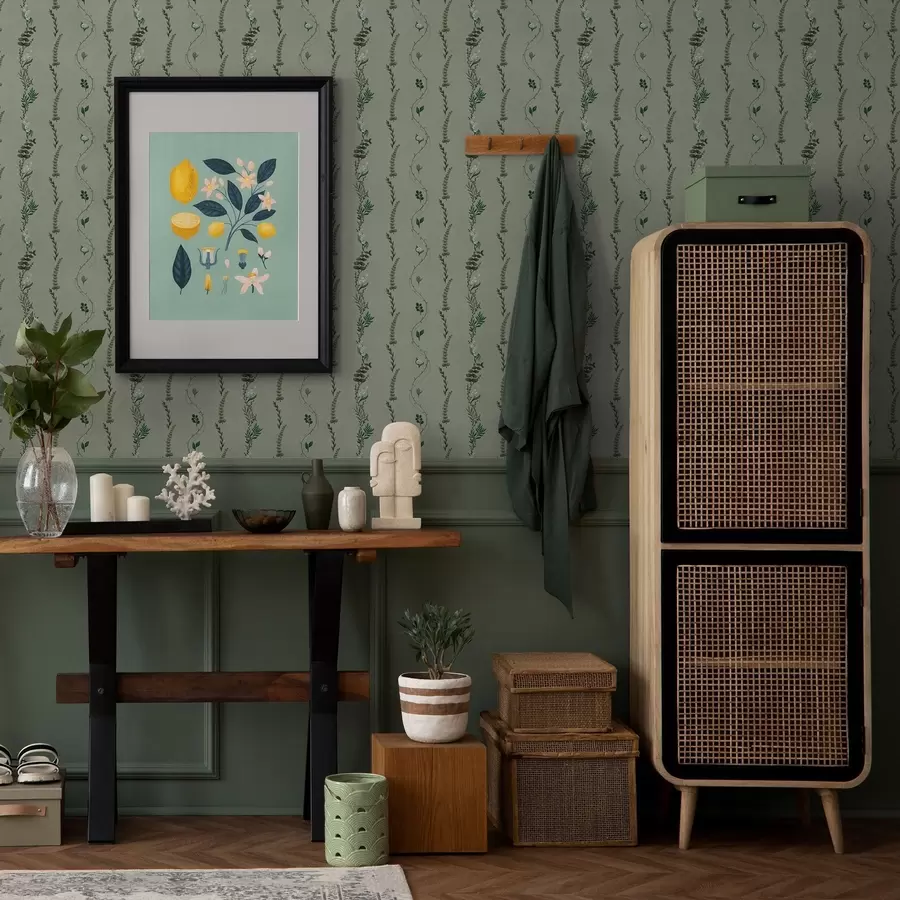 Fototapeedid Vertikaalsed viinamarjakobarad ja oksakesed tumerohelisel taustal a00817v1