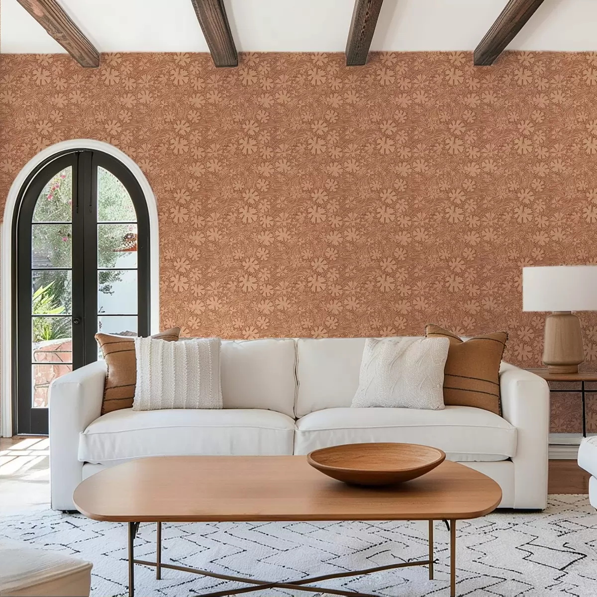 Tapeet Põllulehed ja rohi terrakota-beeži värvipalettis a00847