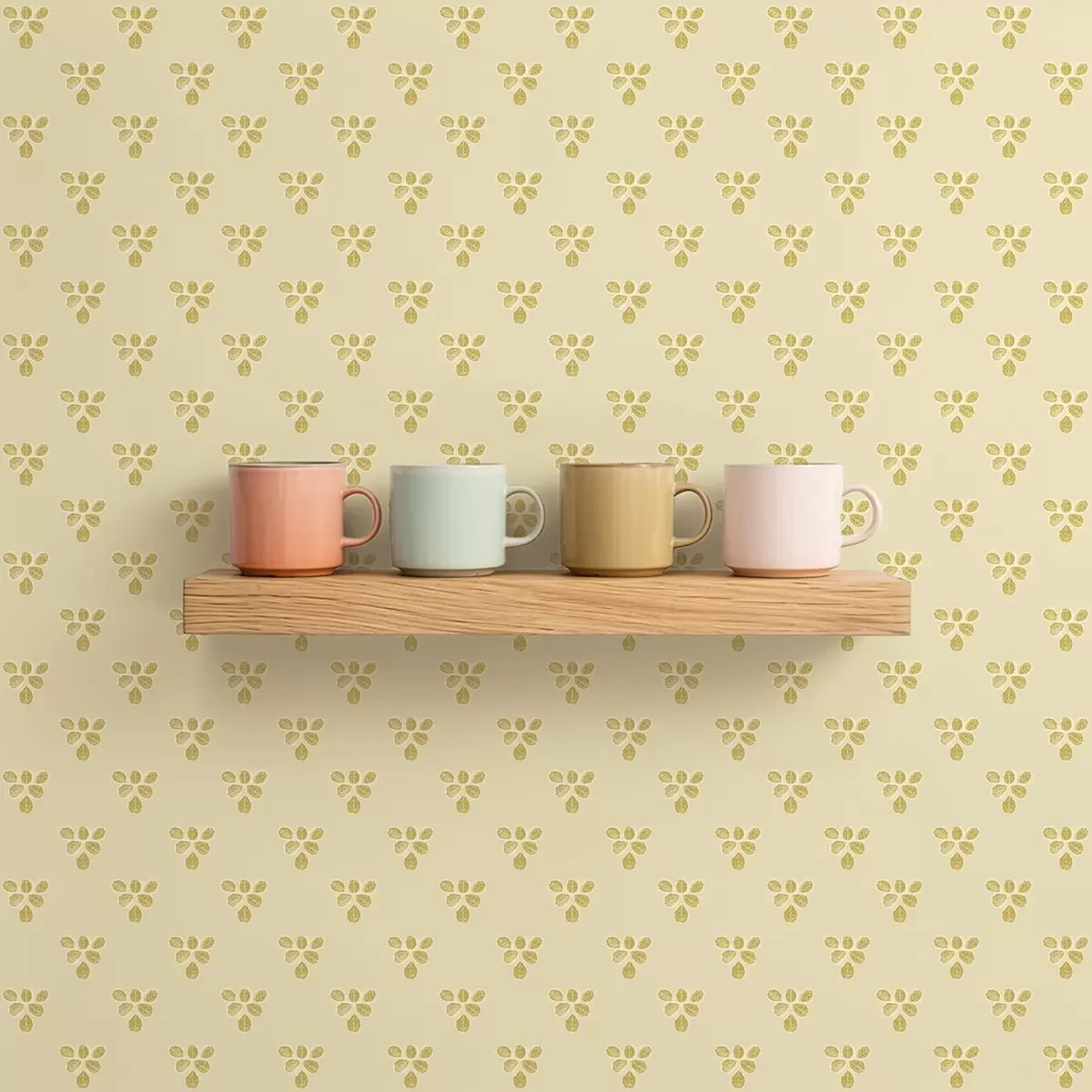 Tapeet Väike kordus: kolm lehte kreemika-beežil a00848