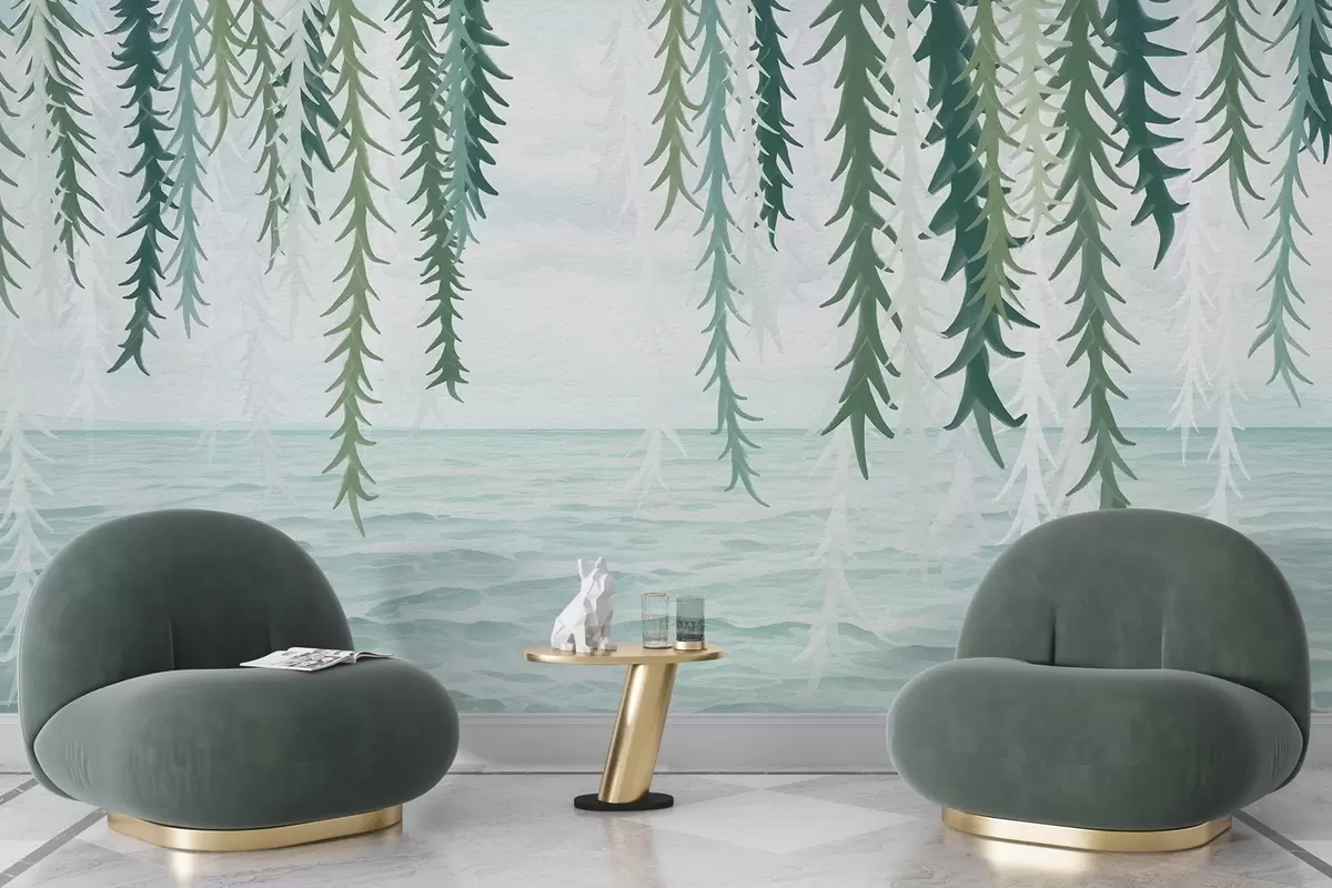 Fototapeedid Õrn viinapuu ripub vee kohal akvarellistiilis w04830