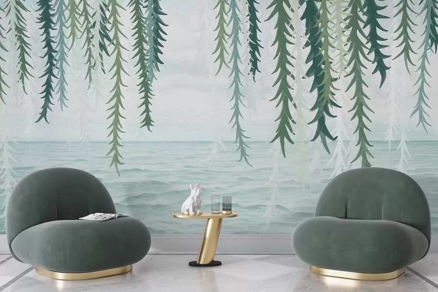 Fototapeedid Õrn viinapuu ripub vee kohal akvarellistiilis w04830