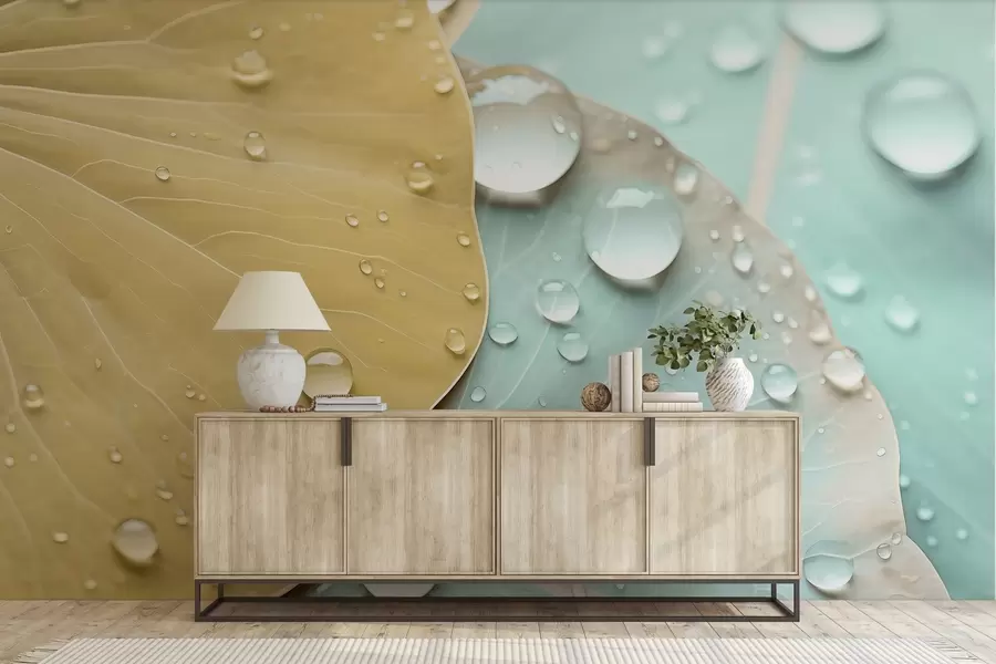 Fototapeedid Veetilgad lehtedel makro akvarell w04838v1