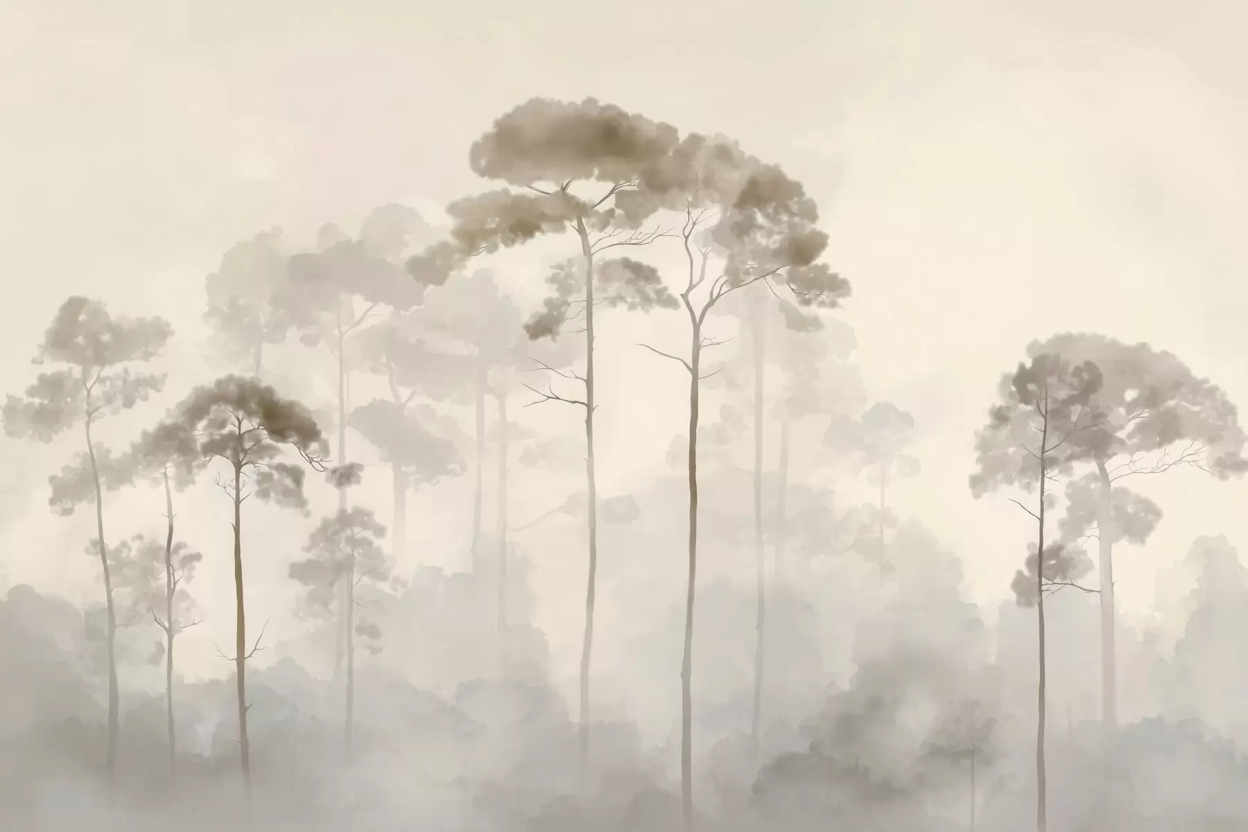 Fototapeedid akvarellstiilis kerged männi siluetid w04634