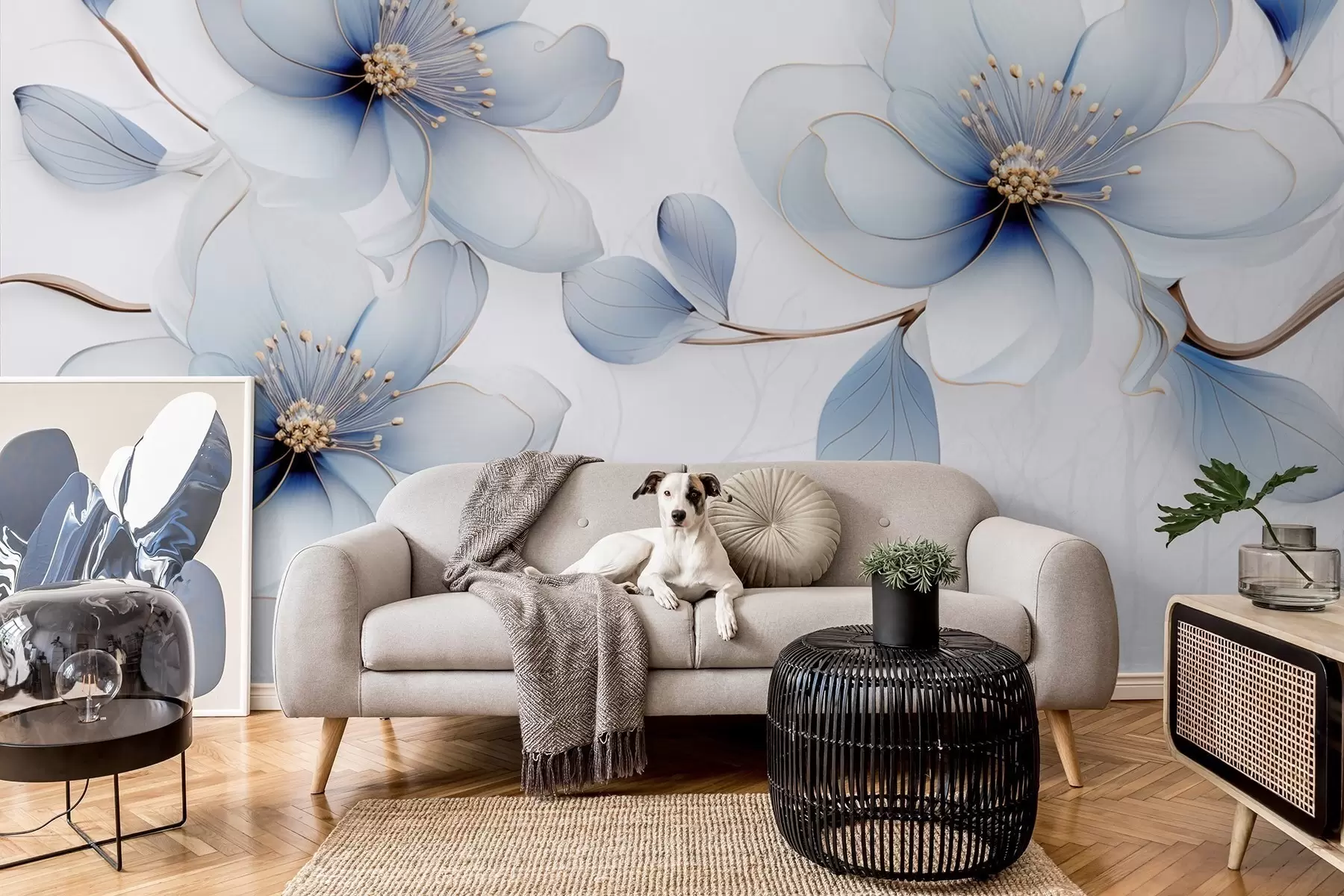 Fototapeedid Elegantne magnolia lillekompositsioon sinistes toonides w09520