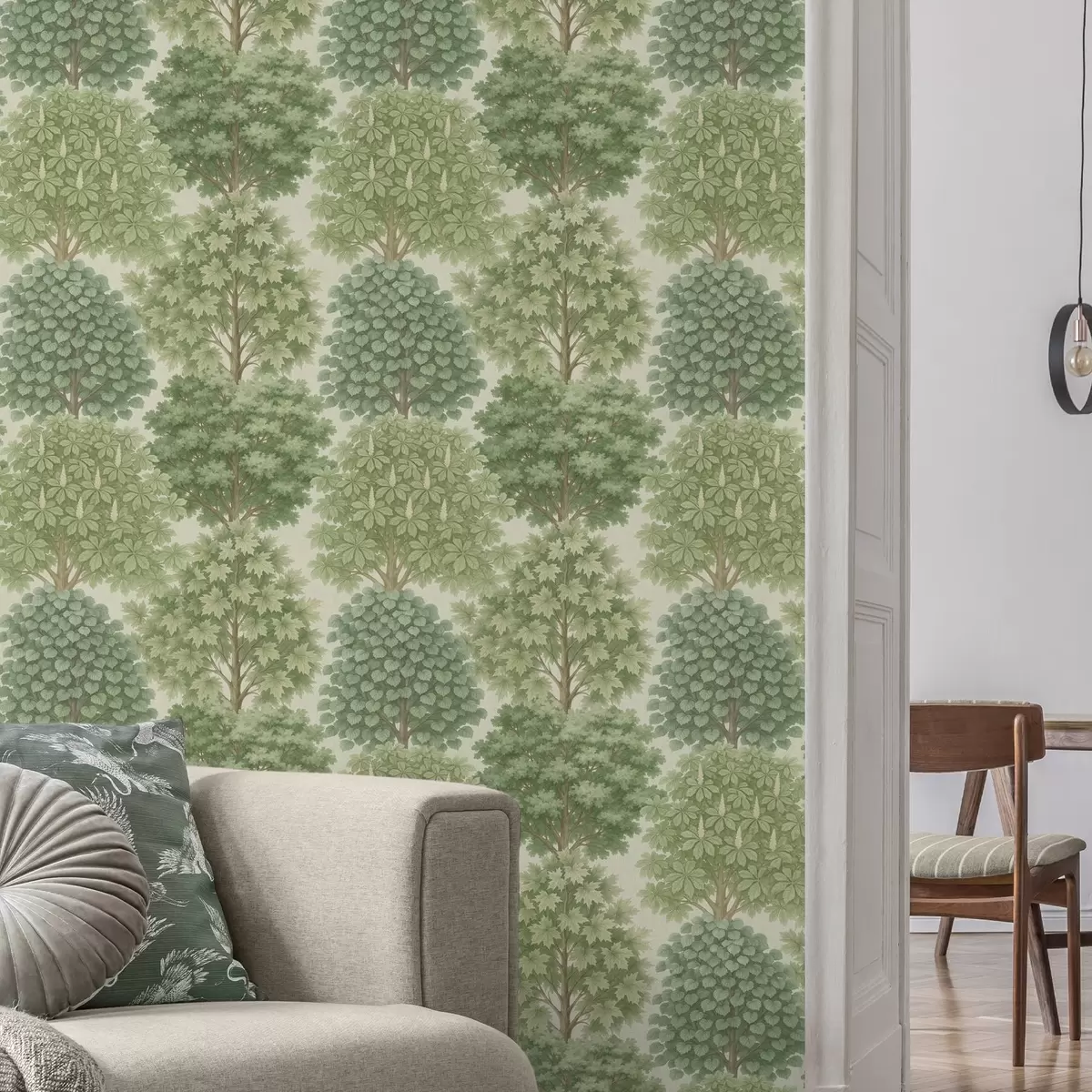 Tapeet Puuaed pehmetes rohelistes toonides heledal taustal a00775