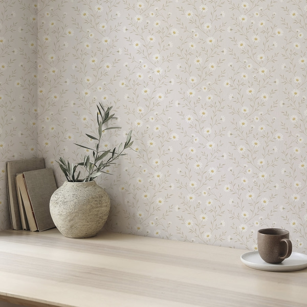 Fototapeedid Väikesed margariidid okstel, soe beež, Tapeedid Lilled ja taimed, a00777 : Uwalls.ee
