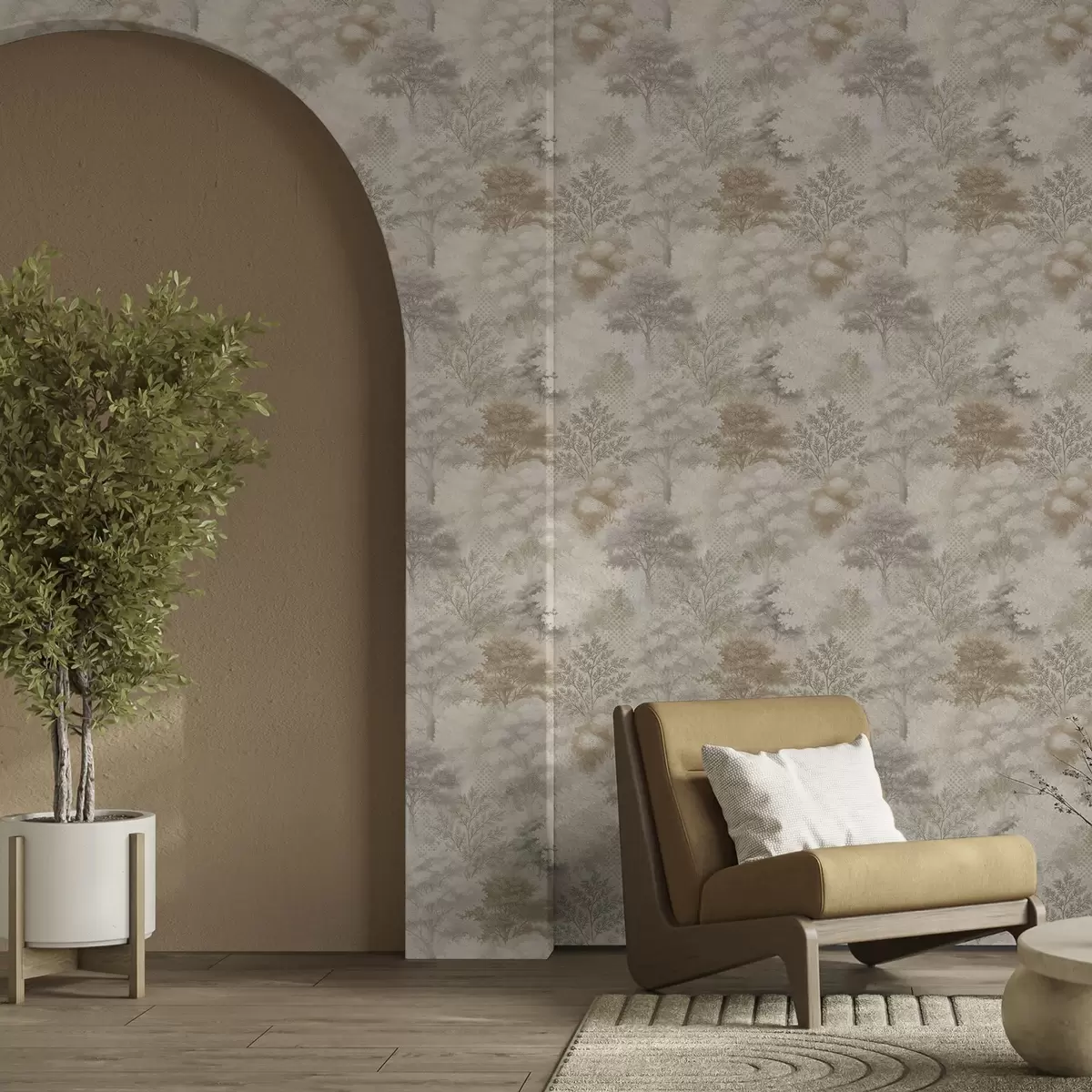Tapeet Õrn mets udus, pehmed beež-hallid toonid a00785