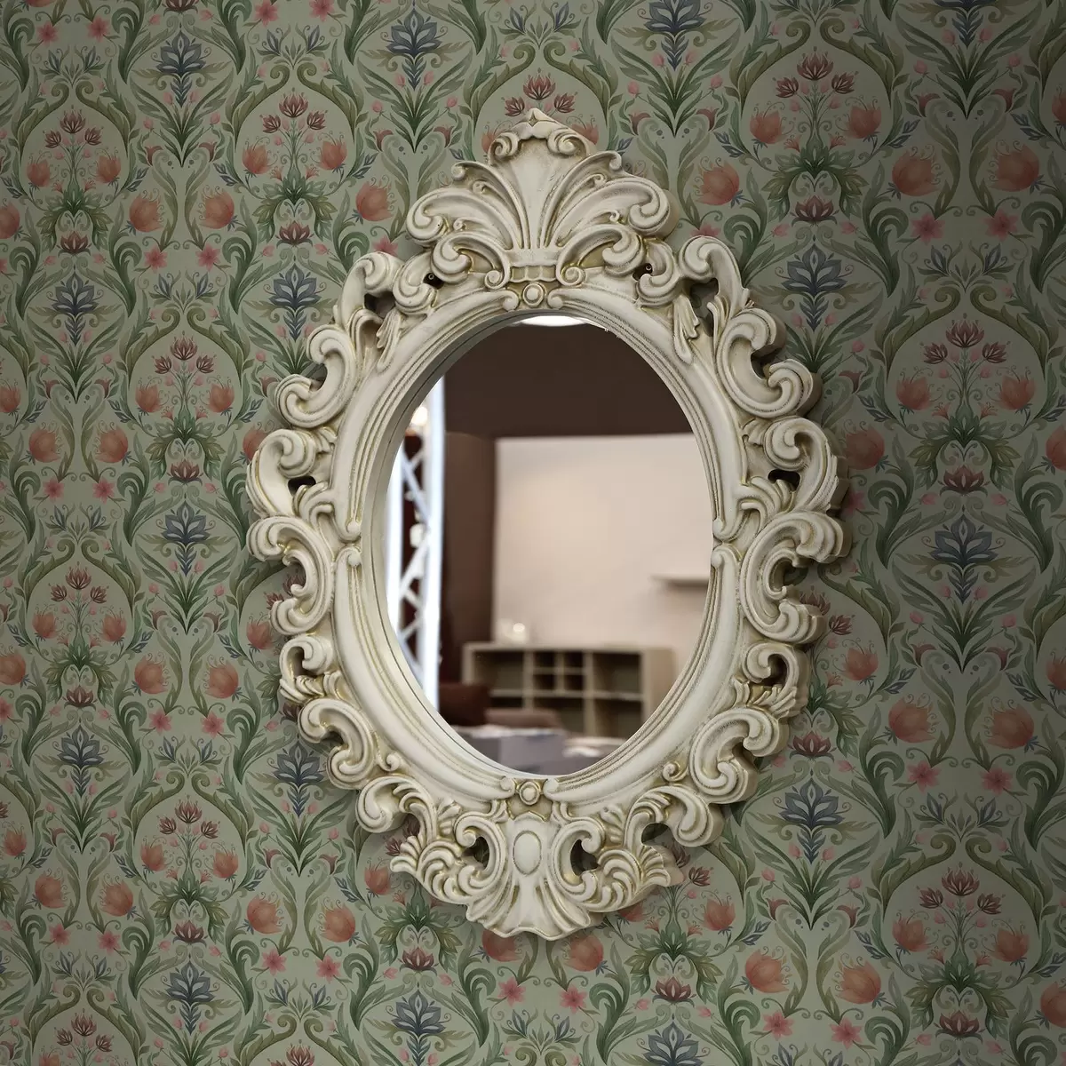 Tapeet Sümmeetriline lilleornament, menta-kreemikas värvipalett a00827v1