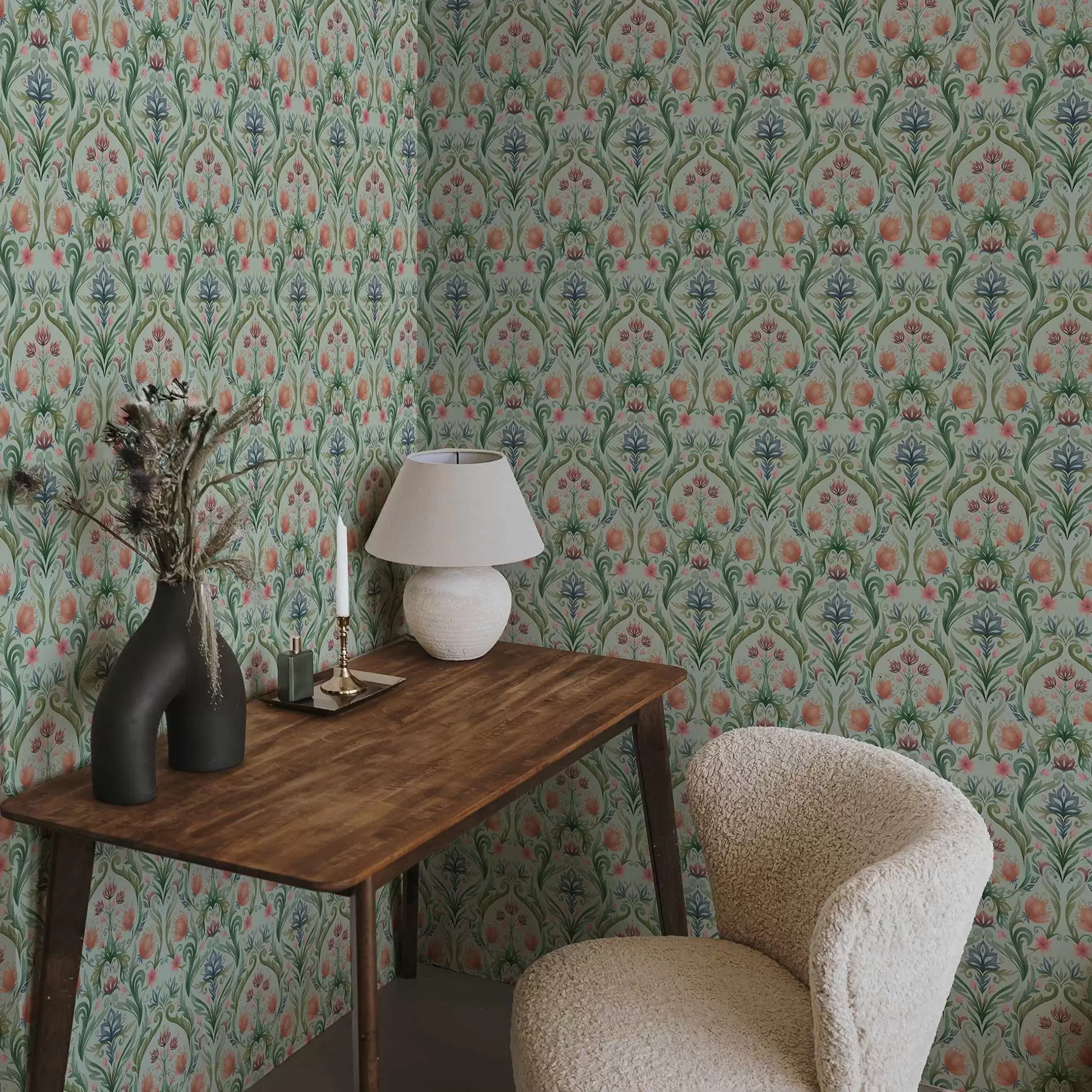 Fototapeedid Sümmeetriline lilleornament, menta-kreemikas värvipalett a00827v1