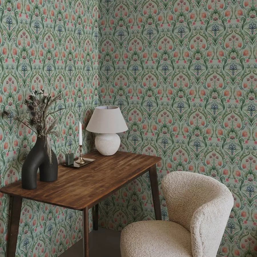 Fototapeedid Sümmeetriline lilleornament, menta-kreemikas värvipalett a00827v1