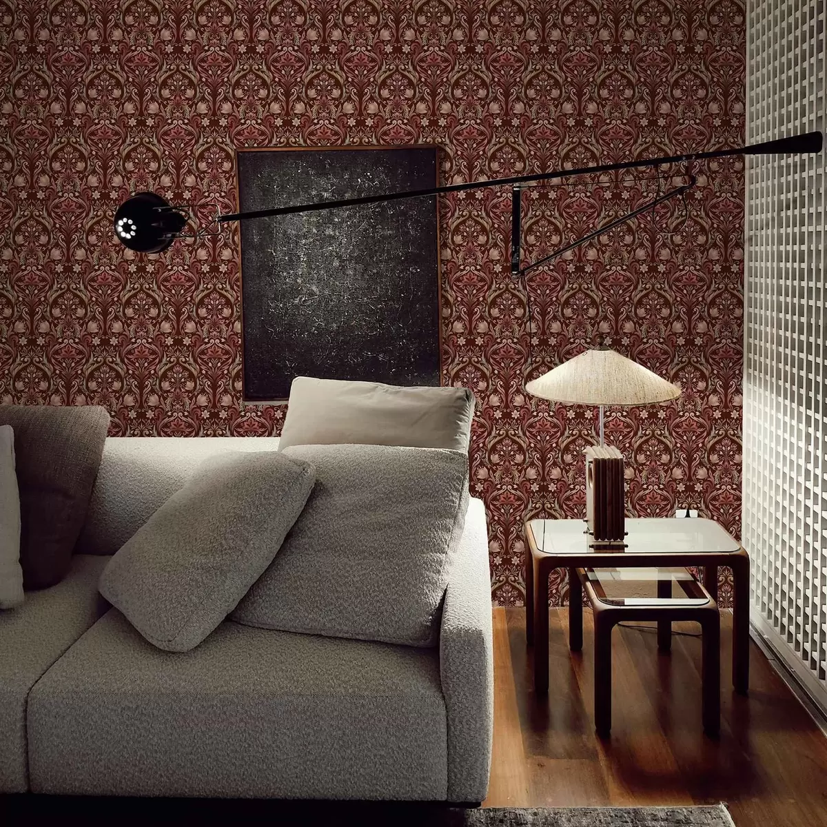 Tapeet Tulbi ornament, rikkalik burgundia taust a00827v2