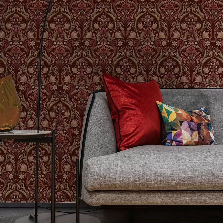Fototapeedid Tulbi ornament, rikkalik burgundia taust a00827v2