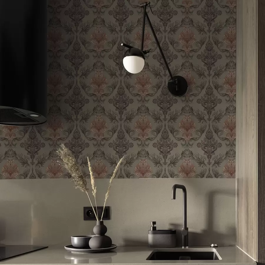 Fototapeedid Terrakotta damask vaoshoitud oliivirohelisel taustal a00828v3