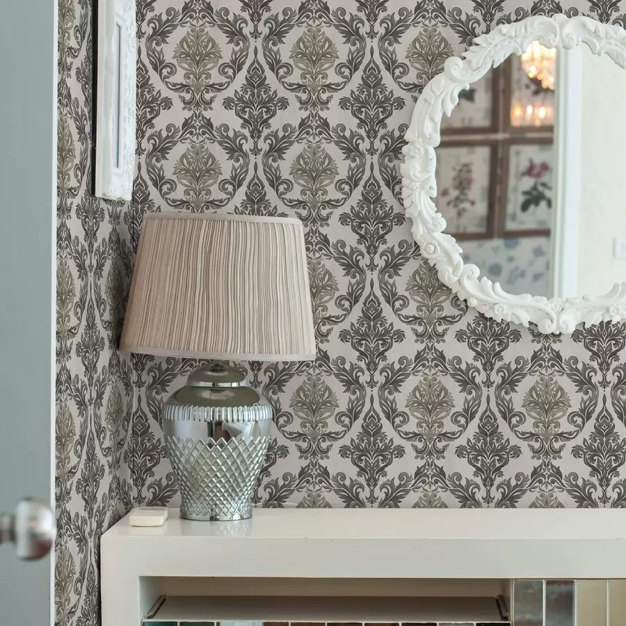 Fototapeedid Damask hele taustal, oliivrohelise pronksiga aksendid a00828v6