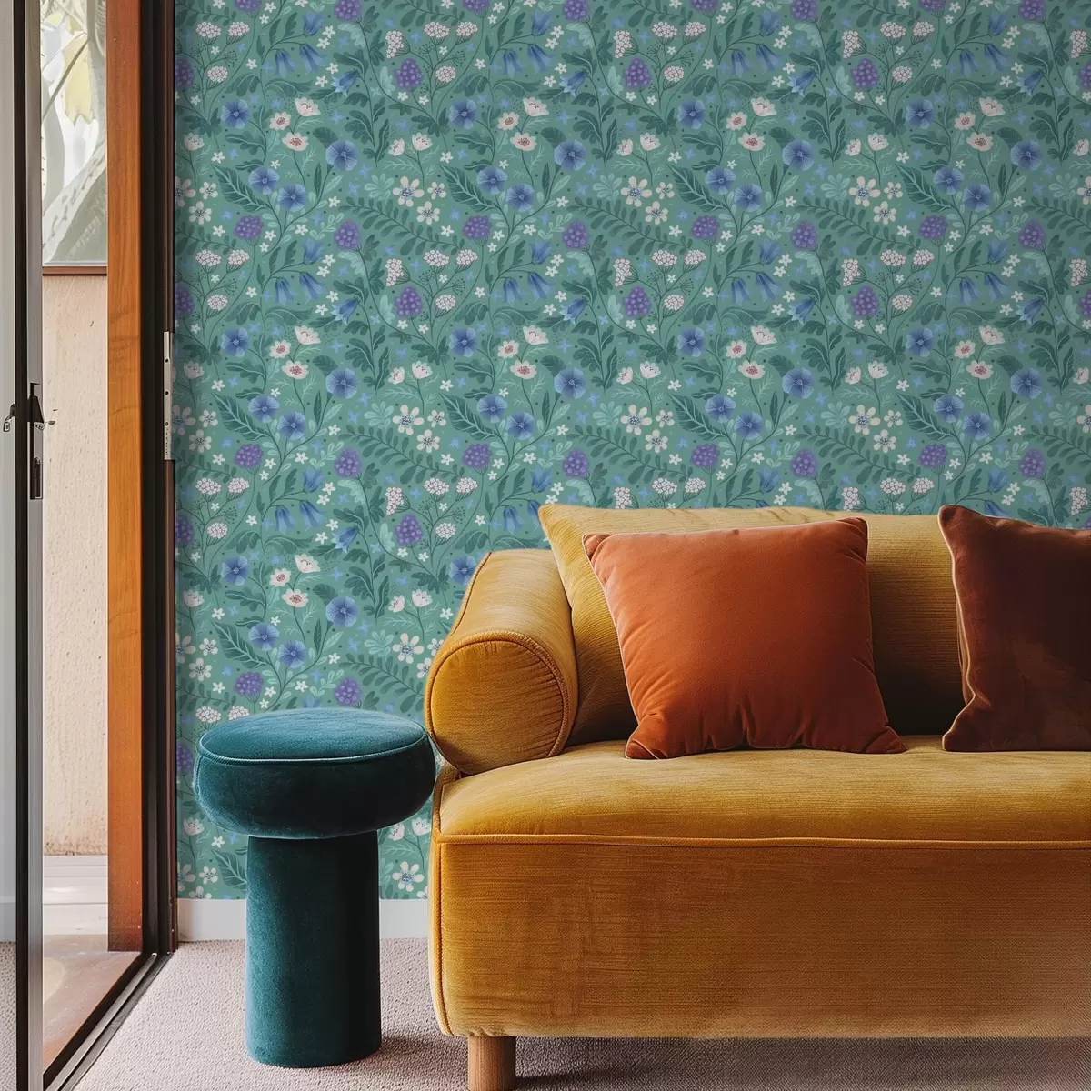 Tapeet Looduslilled ja marjad pehme piparmündi taustal a00849