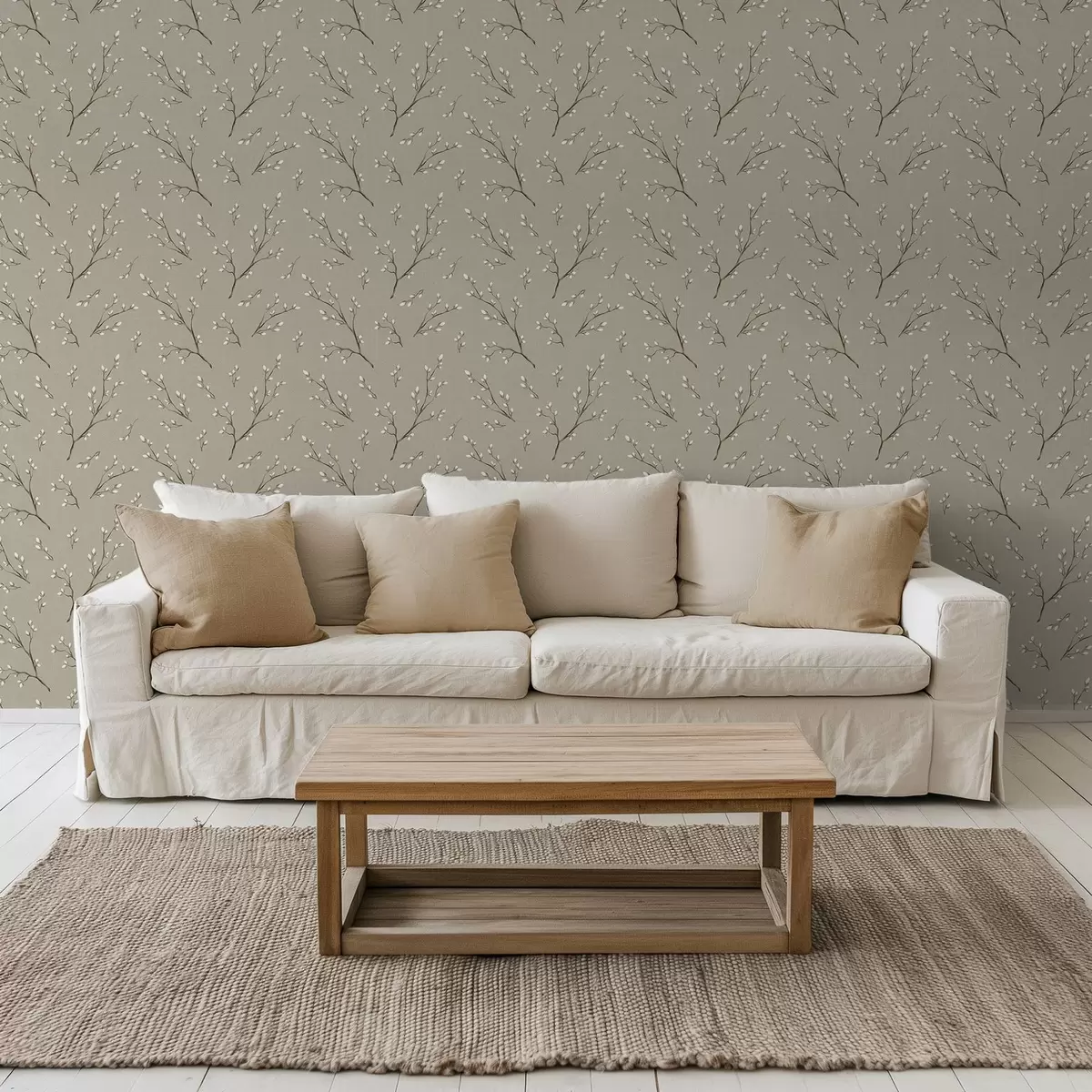 Tapeet Oksad valgeid pungadega lina hallikaspruuni taustal a00861